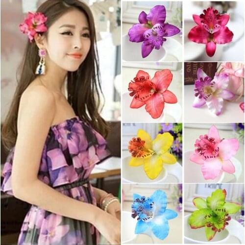 2Pcs Fashion Womens Flowers Hair Clips Gift Sand Beach Colorful Handmade Butterfly Orchid Vacation Hair Accessories 10 Colors
