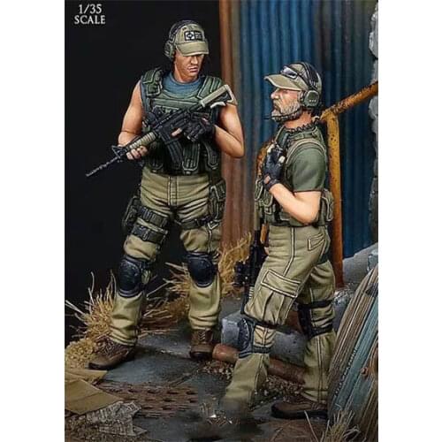 1/35 Scale American Infantry 2 Soldiers Miniatures Scene Unpainted DIY Assembling Static Figure Resin Model Kits