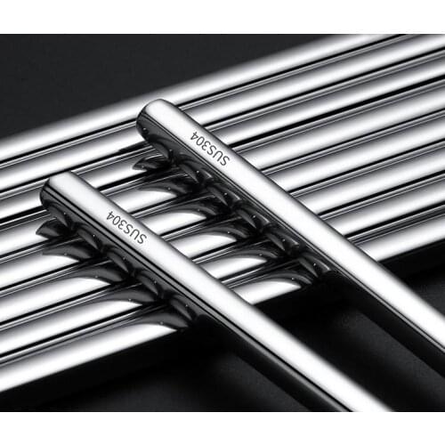 100pair/lot food grade top 304 stainless steel tableware chopsticks household metal alloy square chopsticks Custom logo SN2702