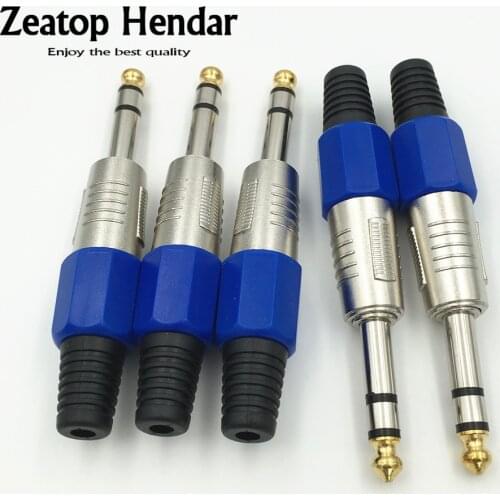 2Pcs High Quality 6.35mm 1/4 inch Stereo Audio Male Plug Head Adapter Head Gold Plated Connector