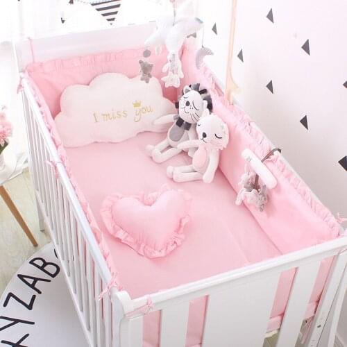 5pcs pink Baby Bedding Cot Bumpers for Boys Girls Protector Infant Bed Linen Kids Room Decor , 4bumper+sheet