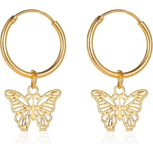 White Golden Hollow Butterfly Bling Simple Charm Copper Sleeper Drop Earrings Dangle Earrings For Women