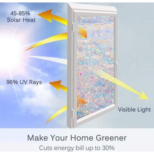 3D Privacy Decorative Film Rainbow Effect Window Films Non-Adhesive Anti-UV Static Cling Glass Sticker for Kitchen Office Home