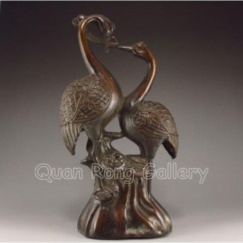 Exquisite Copper CHINSES BRONZE STATUE - CRANE crowned crane Flaming Pearl bronze statue wedding copper Decoration real Brass