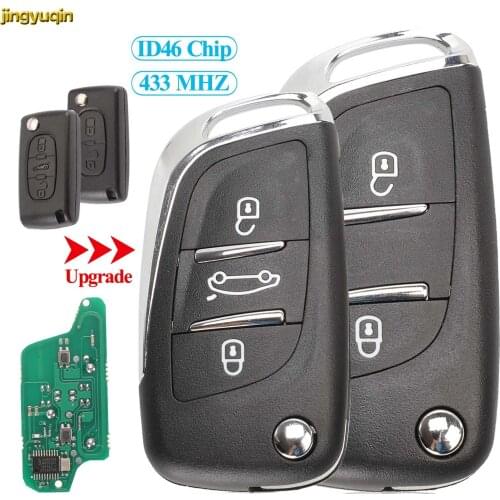 Jingyuqin 2/3B ASK/FSK Filp Remote Car Key Fob 433MHz ID46 Chip Refit For Peugeot 307 407 607 807 Partner CE0523 HU83/VA2 Blade