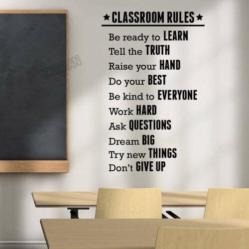Classroom Rules Wall Sticker For School Vinyl Study Room Decoration Wall Paper English Words Wall Decals Adornment Art Y193