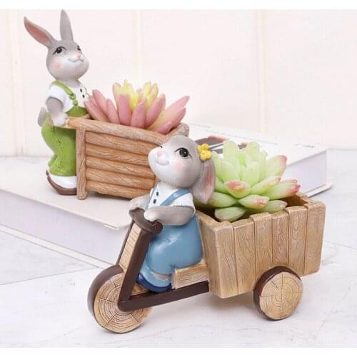 Rabbit Garden Harvest Flowers Pot-Dead Leaves succulent plant pot Animal Bonsai Pot Flowerpot Resin Craft Succulent Plant 2021