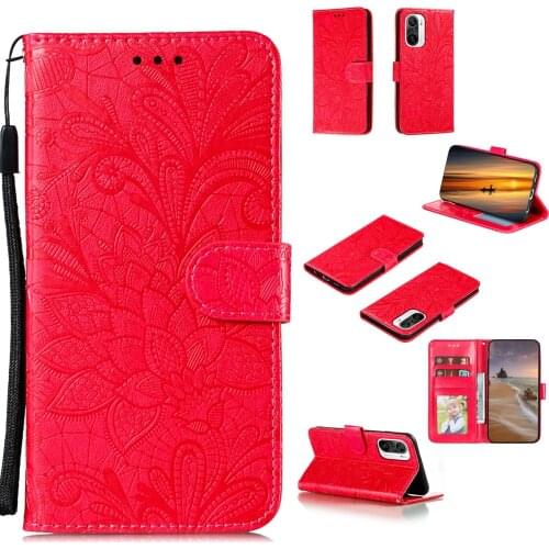 Lace Flower Embossed Pu Leather Phone Case for Xiaomi Redmi K40 Card Slot Wallet Photo Frame Kickstand Back Cover