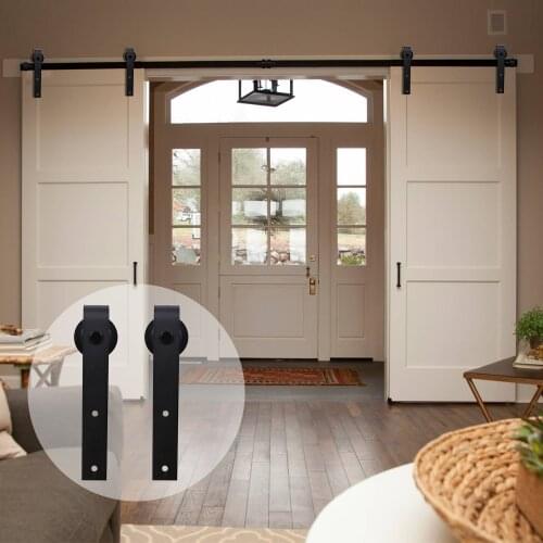 LWZH Industrial Style Sliding Barn Door Steel Hardware Kit Closet Door Hardware J-Shaped Hangers for 10FT/11FT/12FT Double Door