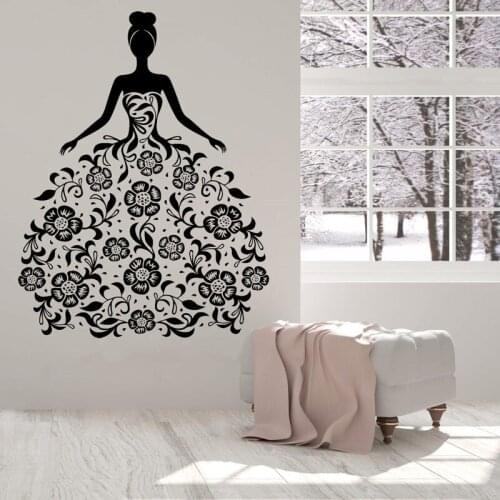 Fashion women wall stickers shop window girl bedroom door salon beauty salon fashion dress flowers home decoration vinyl decals