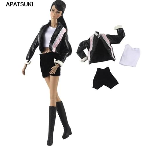 Fashion Doll Clothes Set for Barbie Doll Outfits Black Coat White Shirt Black Shorts Casual Wear 1/6 Dolls Accessories Kid Toys