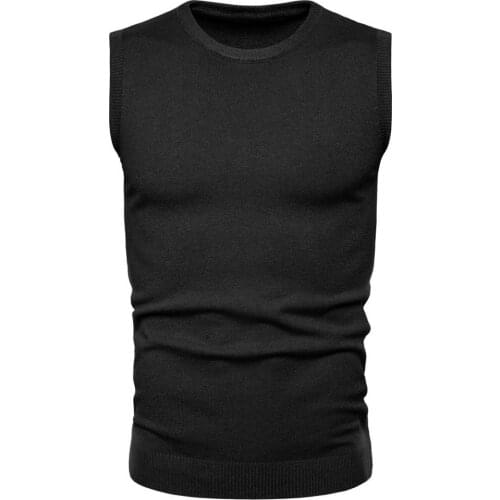 Autumn and Winter New Mens Solid Color Round Neck Pullover Knit Vest Sleeveless Sweater Large Size J791
