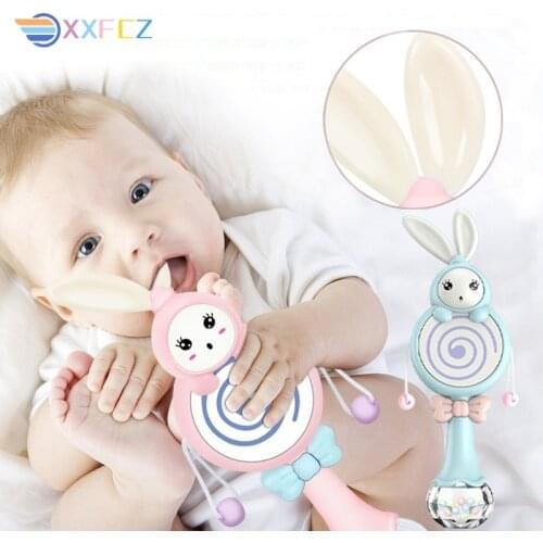 Music Flashing Teether Rattle Rabbit Hand Bell Baby 0 12 Months Educational Bedbell Toys A Babys Crying And Chattering Toy Gift