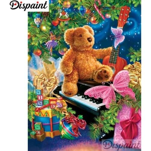 Dispaint Full Square/Round Drill 5D DIY Diamond Painting "Bear butterfly gift" 3D Embroidery Cross Stitch Home Decor Gift A11514