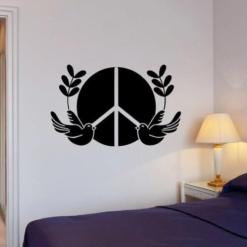 Peace Sign Wall Decal Pacifism Birds Pigeons Animals Leaves Door Window Vinyl Sticker Living Room School Interior Decor Art E639
