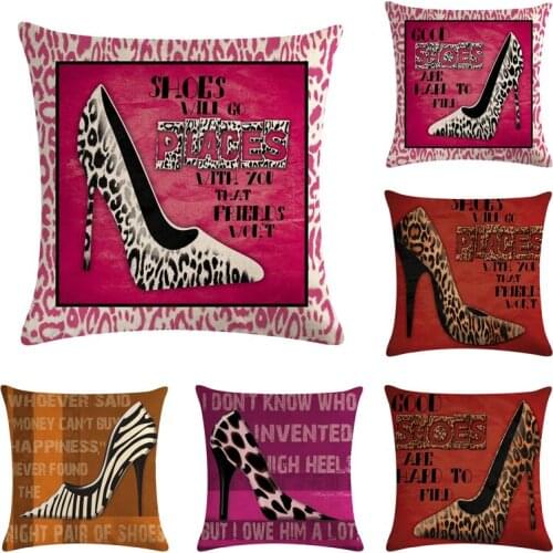 Shoes Decorative Cushion Cover Cotton Linen Square Throw Pillow Cover 45x45CM Pillow Case Home Office Car Sofa Decor C288