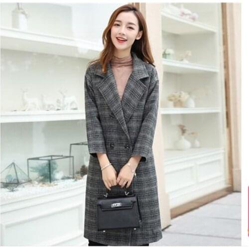 New winter clothes plus velvet thick warm woolen coat womens long section loose large size plaid woolen coat AL181124
