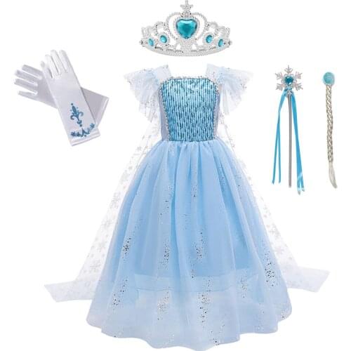 Girls Clothing Kids Christmas Party Cosplay Floral Mesh Prom Dress Snow Queen Girl Elsa Dresses for Toddler Girl