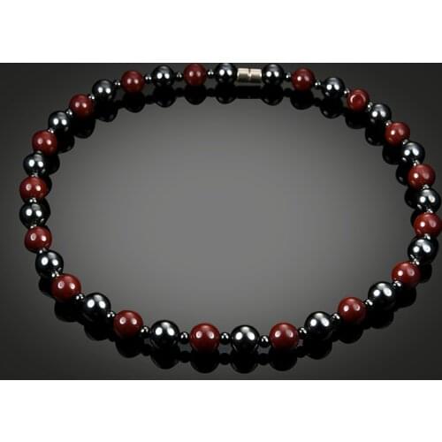 Trendy Unisex Magnetic Hematite Charm Women Necklace with Nature Black Red Round Beads Stone Jewelry Gifts for Lover