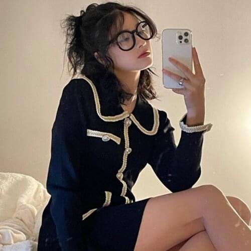 Dress Long-sleeved Dress Hepburn Style Little Black Dress Spring New Half-length Skirt Female Mid-waist Temperament Short Skirt