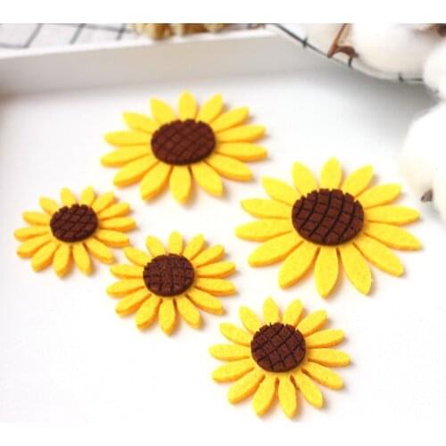 10pc 4/6/8cm Sunflower Felt Fabric Felt Pads Cloth Appliques Patches Wedding Party Scrapbooking Decoration Garment Ornament Craf