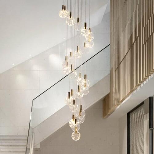 Postmodern light luxury villa atmosphere restaurant duplex building stairs long crystal chandelier