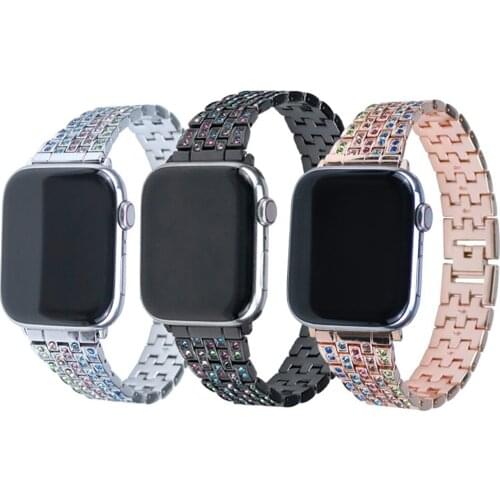Apple full color diamond watchband 40mm 44mm 38mm 42mm Iwatch Se / 6 / 5 / 4 / 3 / 2 / 1 / color diamond stainless steel strap