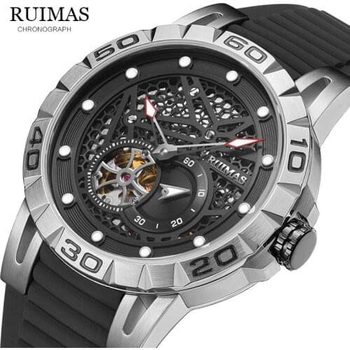 RUIMAS New Punk Men Automatic Machines Watch Stainless Steel Tourbillon Monthly Phase Clock Sport watches Relogio Masculino 6772