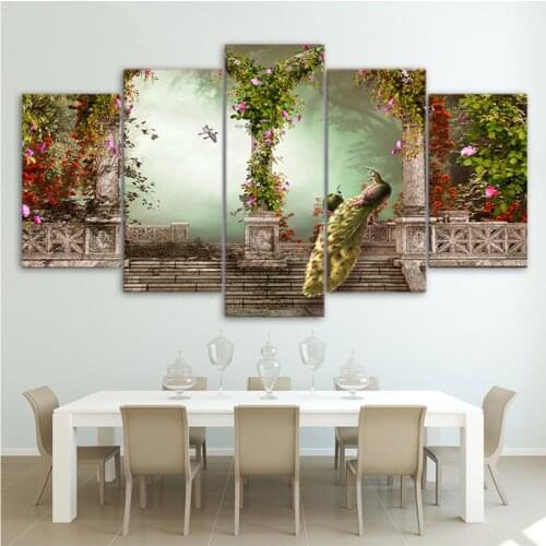 Flowers Garden Peacocks Couple 5 Pieces 5D Diy Diamond Painting Full Square Round Drill Embroidery Christmas DecorationZP-4227