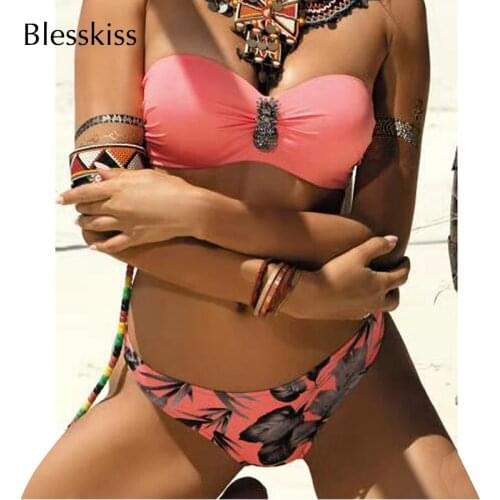 Sexy Push Up Bikini 2021 Two Piece Swimsuit Bandeau Brazlian Swimwear Bikini Set Pineapple Swimming Suit For Women Bathing Suit