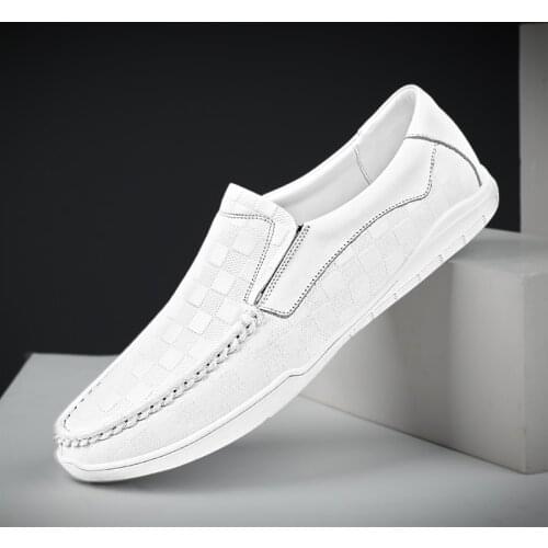 Vintage Genuine Leather Men Casual Shoes Luxury Mens Shoes Lattice Mens Loafers High Quality Business Formal Dress Oxford Shoes