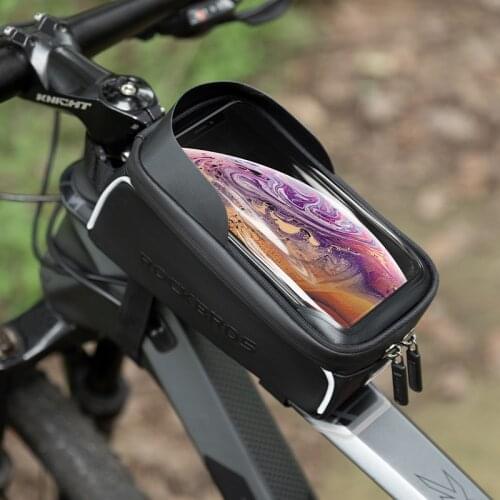 ROCKBROS 6.0-6.8in Phone Bike Bag Frame Front Top Tube Cycling Bag Waterproof Case Touchscreen Bag MTB Pack Bike Accessories