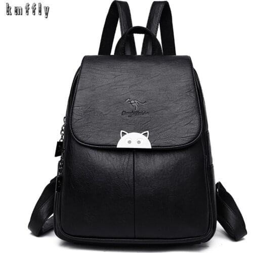 High Quality Women Leather Backpacks 2021 Female Vintage Backpack for Girls School Bag Travel Bagpack Ladies Sac A Dos Back Pack