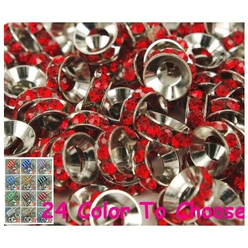 Ycg234 10mm 100pcs/Lot Red Rhinestone Crystal Rondelle Spacer Beads,Rhodium Plated Big Hole European Beads