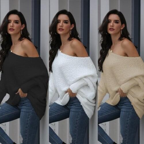 Sweater Women Pullover 2021 Sexy off-the-shoulder Loose Sweater New womens Pullover Tops Warm Sweaters Dropshipping SJ3230