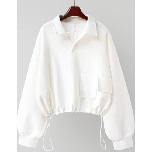 2021 Spring New Loose Top Drawstring High Waist Sweatshirt Thin Long Sleeve Short Top Womens Fashion