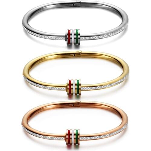 2021 High Quality Bracelet Female Hot Sale 3 Colors Crystal from Swarovskis Tri-color Epoxy Titanium Steel Womens Bangle