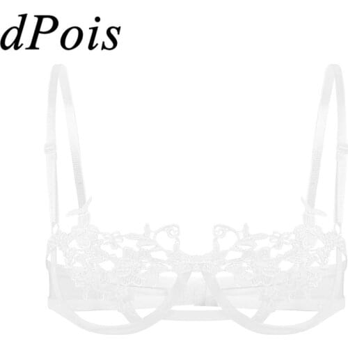 Womens See Through Sheer Lace Underwear Sexy Lingerie Spaghetti Shoulder Straps Hollow Out Floral Lace Cups Underwired Bra Tops