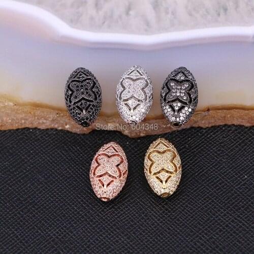 10PCS ZYZ183-9619 DIY Jewelry Spacer Beads Rhodium/Gold/Rose Gold/black High Quality Micro Pave CZ Copper Hollow Oval Beads