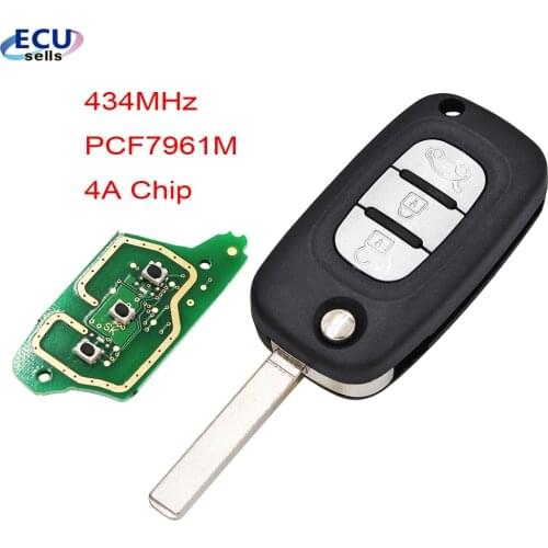 3 Button Remote Key Fob 434MHz PCF7961M 4A Chip for Renault Symbol Megane 3 Captur Kadjar 2013-2017