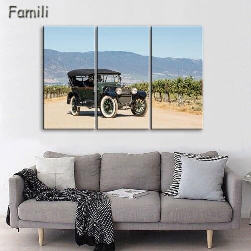 3 panel canvas art Retro Old Car Canvas Painting Classic Landscape Car Painting Printed On Canvas