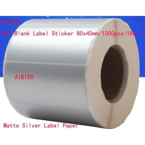 AIBIER Matte silver waterproof label 80*40mm 1000pcs/1Roll Thermal transfer blank PET barcode Labels adhesive printed sticker