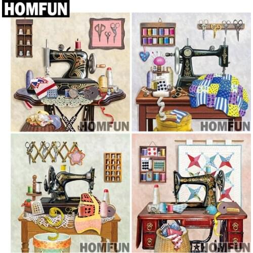 HOMFUN Diamond Painting Full Square/Round Diamond "Sewing machine" Pattern Embroidery Cross Stitch 5D Rhinestone Painting A00974