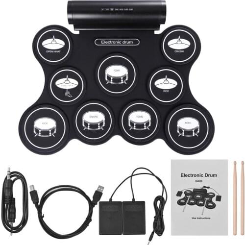 Roll Up Drum Kit Portable USB Digital Electronic Drumset 9 Silicon Drums Pad with Drumsticks Foot Pedals for Beginners Children