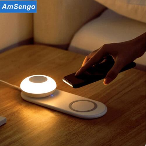 Amsengo 10W Wireless Charger with LED Night Light For iPhone Xiaomi Phone Wireless Charger Table Lamp Touch Dimming Charging Pad