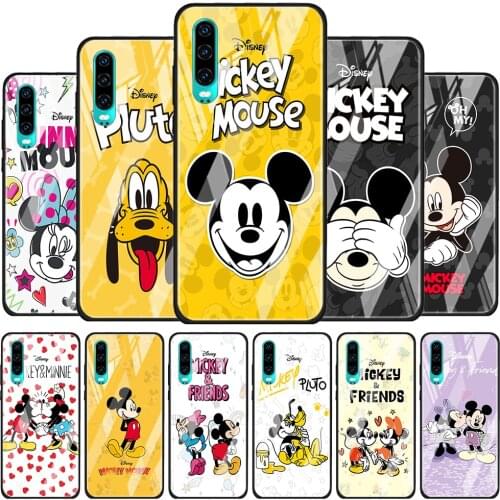 Lovely Disney Mickey for Huawei P40 P30 Pro Plus P20 P10 Lite P Smart Z 2021 2020 2019 Luxury Tempered Glass Phone Case