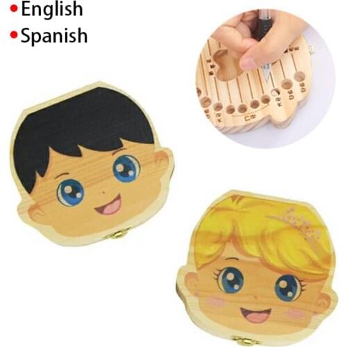 Color Paint Baby Tooth Box Organizer Spanish / English Milk Teeth Storage Collector Umbilical Lanugo Save Case Baby Souvenir