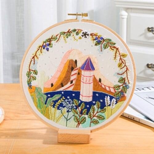 Scenery Patterns Embroidery Kits Beginner DIY Embroidery Hoop Material Package Handcraft Cross Stitch Sewing Supplies bordado