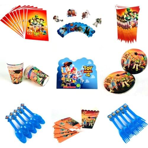Disney Toy Story 4 Boy Kids Birthday Party Decorations Paper Cups Plates Baby Shower For 10 people Disposable Tableware Supplies