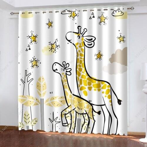 Animal Curtains for Living Room Kids Room Giraffe Sika Deer Window Drape for Boys Girls Bedroom